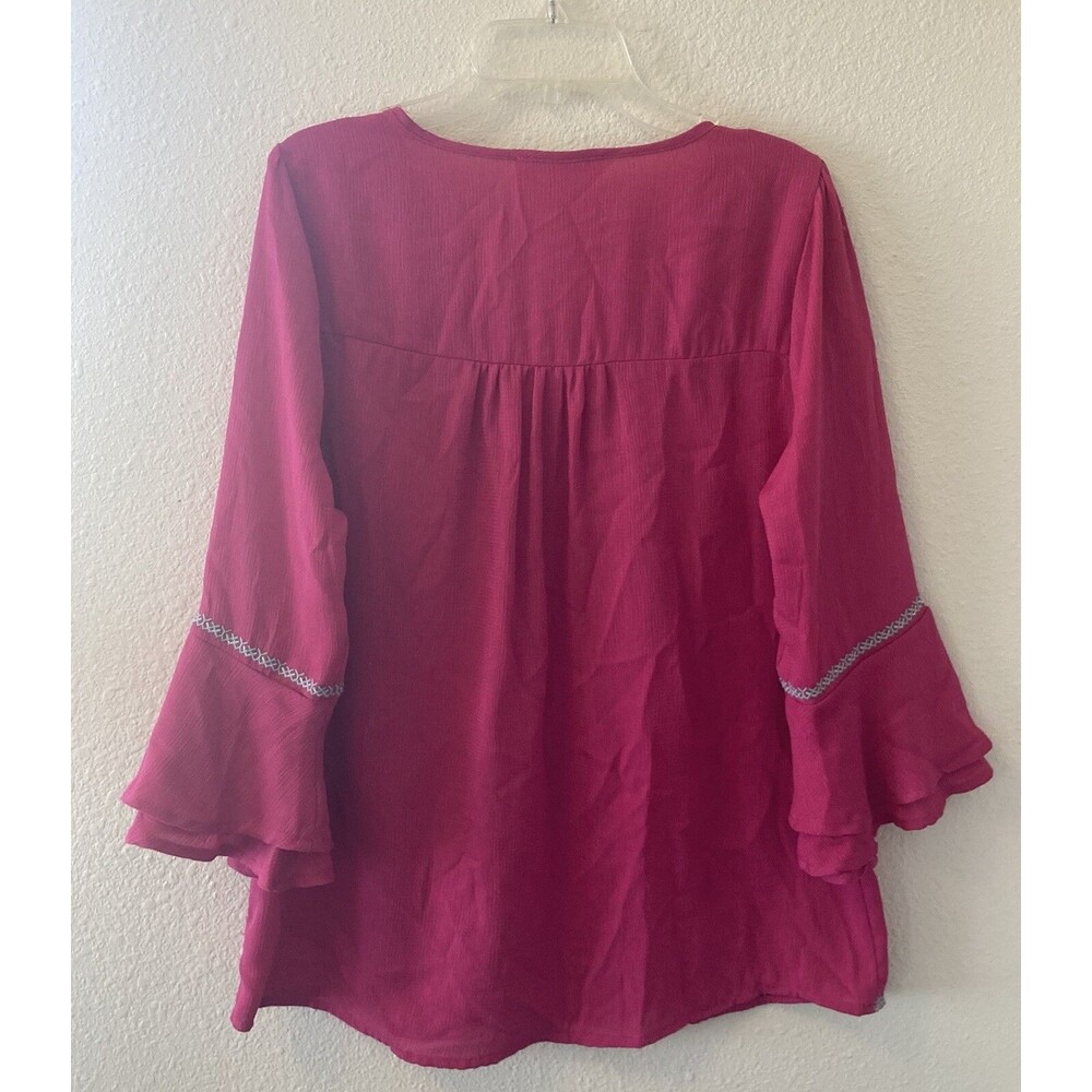 Savanna Jane Tunic Top Women's Small Magenta Embroidered Bell Sleeve Boho - Picture 13 of 16